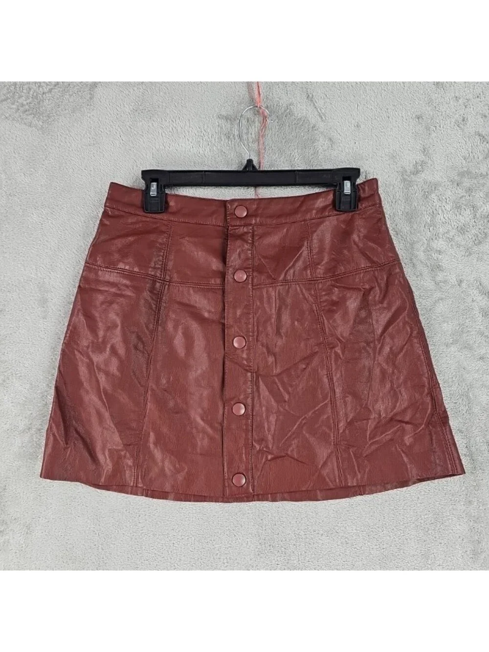 Free People Skirt Womens 8 Brown Vegan Faux Leather A Line Mini Snap Front
